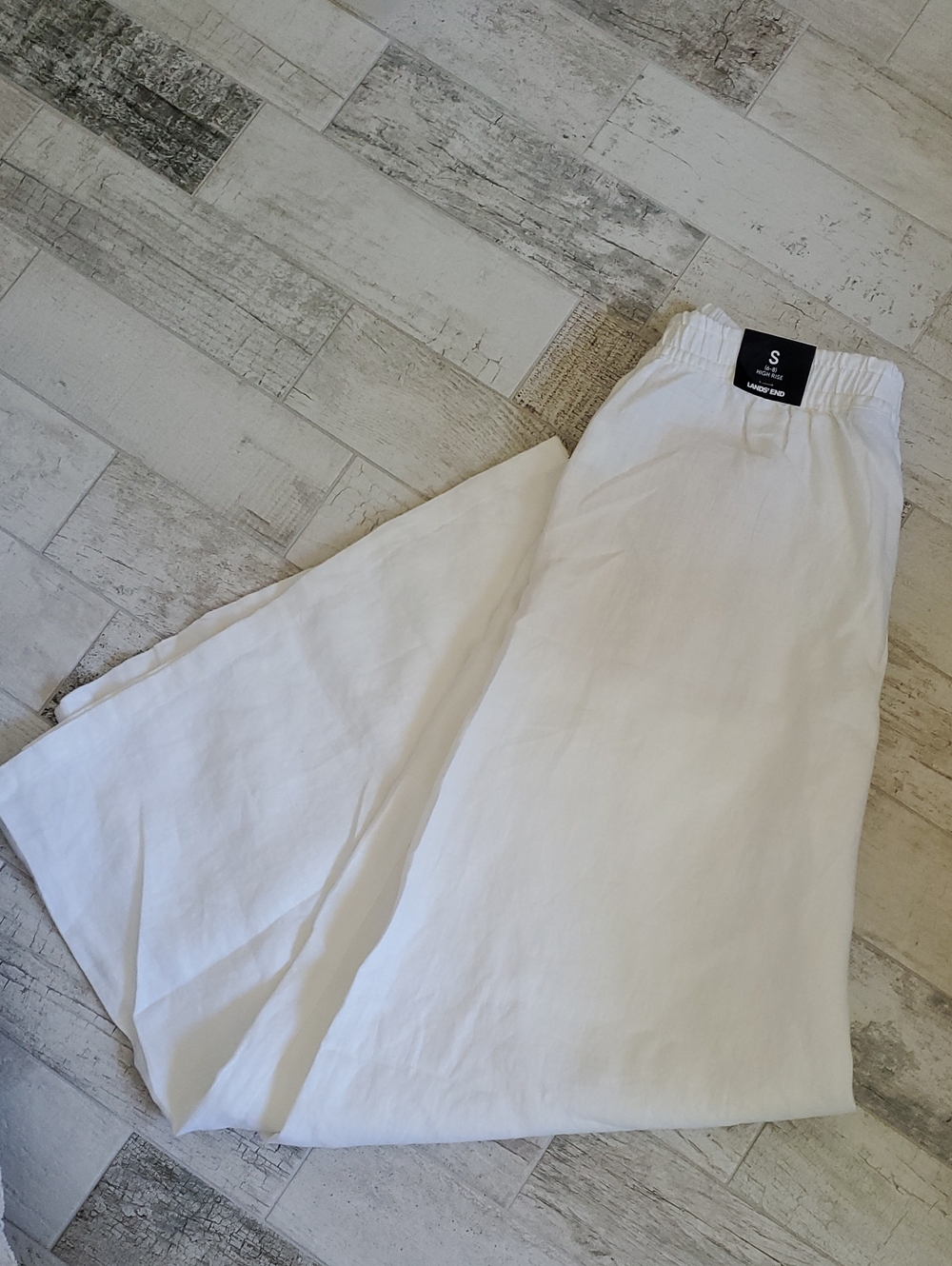 New Lands' End Women's White Linen Palazzo Pants - Size S 6-8